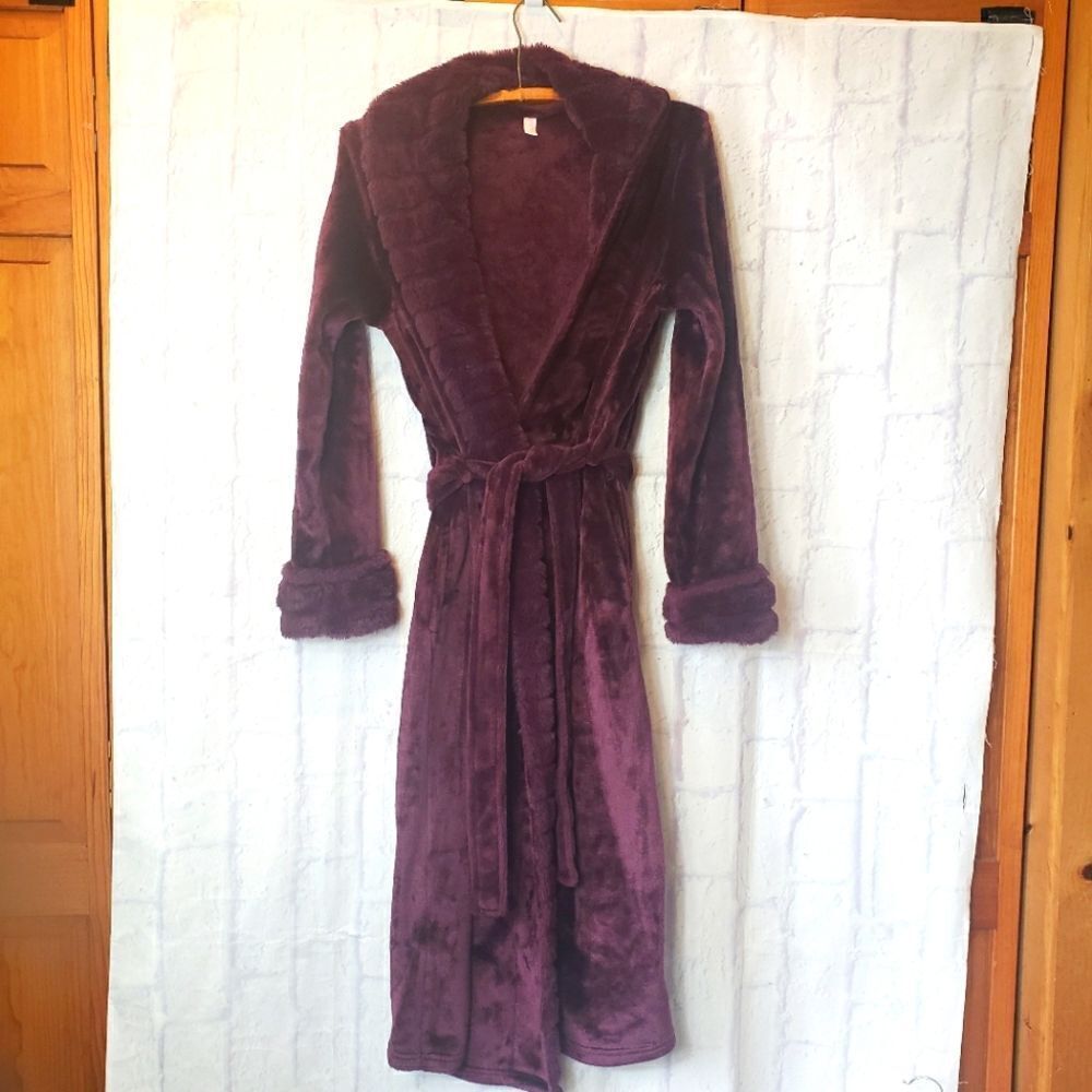 JOYSPUN Plum Purple Plush Bath Robe Women's Small